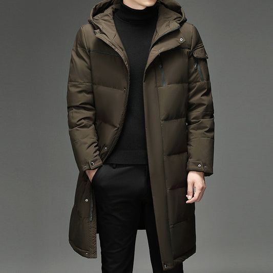 Down Jacket Long Stand-up Collar Zipper Thermal Cardigan Coat