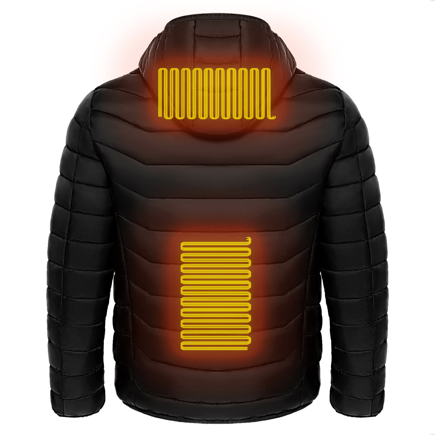 Unissex Heated Puffer Jacket | Electric Heating Coat with Insulated Hood and Windbreaker | 9 Heat Zones