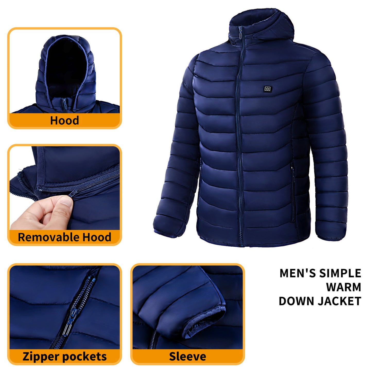 Unissex Heated Puffer Jacket | Electric Heating Coat with Insulated Hood and Windbreaker | 9 Heat Zones