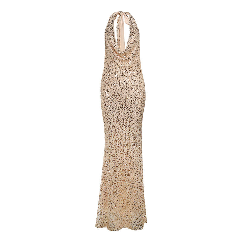 Sparkling Halter V-Neck Evening Dress