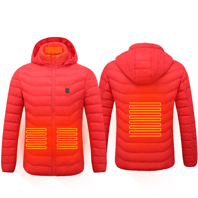 Unissex Heated Puffer Jacket | Electric Heating Coat with Insulated Hood and Windbreaker | 9 Heat Zones