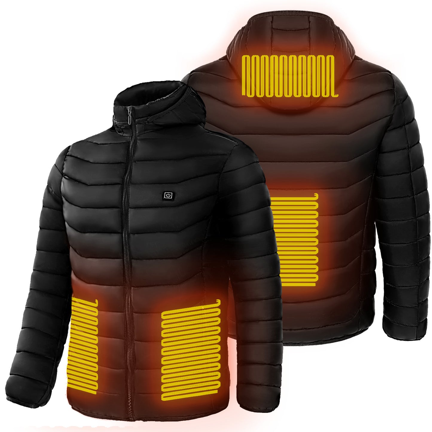 Unissex Heated Puffer Jacket | Electric Heating Coat with Insulated Hood and Windbreaker | 9 Heat Zones